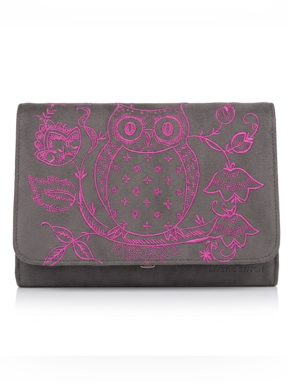 Shiraleah Grey Suede Clutch Purse Cute Appliqué Owl Silk Zip Lining